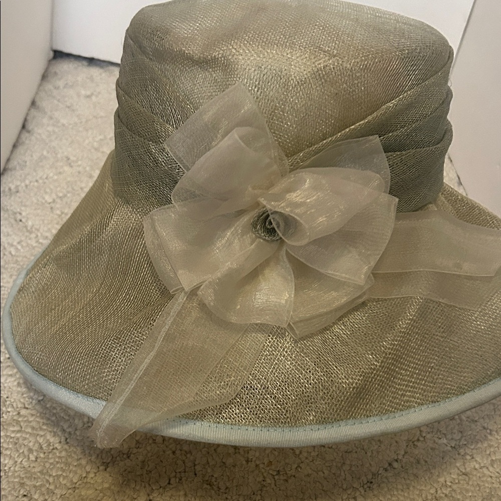 Elegant Church/Tea/Derby Women's Wide Brim Hat - Dusty Light Blue - Picture 3 of 4
